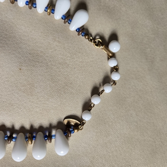 Miriam Haskell Necklace Milk Glass Bead White & Blue Glass Beaded Signed Vintage - Picture 8 of 16